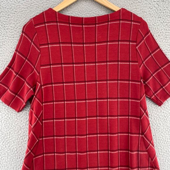 J Jill Dress Womens Large Red Plaid Ponte T Shirt Pockets Short Sleeve Stretch - Picture 4 of 10